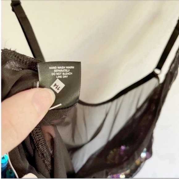 Victoria's Secret camisole black mesh sequins v neck sheer - Picture 6 of 7